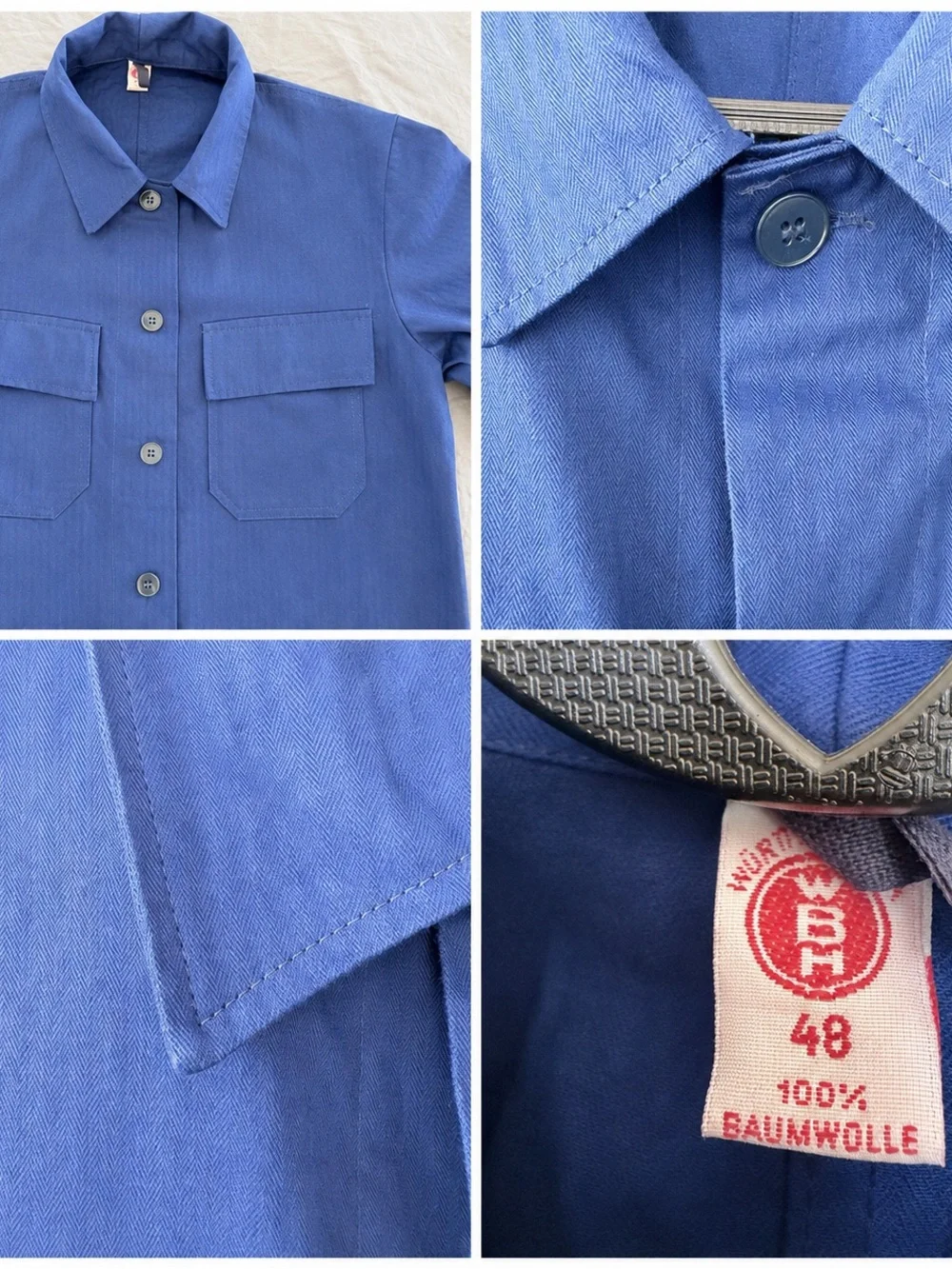 Vintage European Indigo/Cobalt Blue Herringbone Chore Jacket-